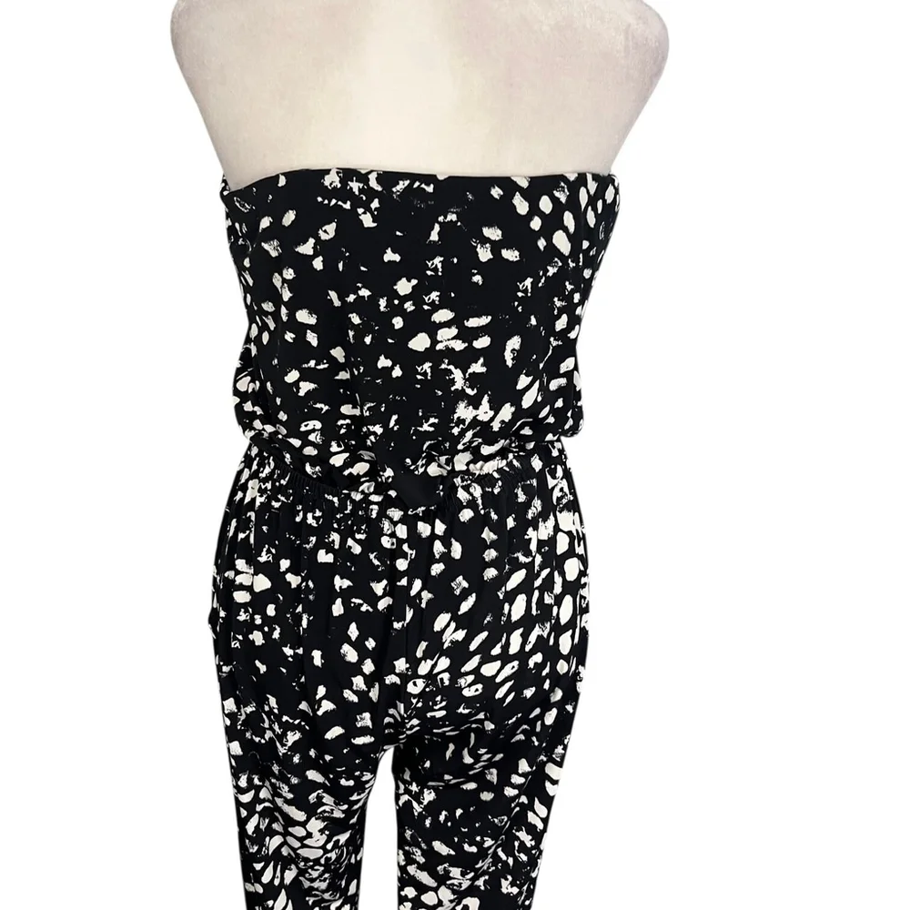Peyton Jensen Evereve Black Leopard Sylvia Strapless Jumpsuit Size XS NWT